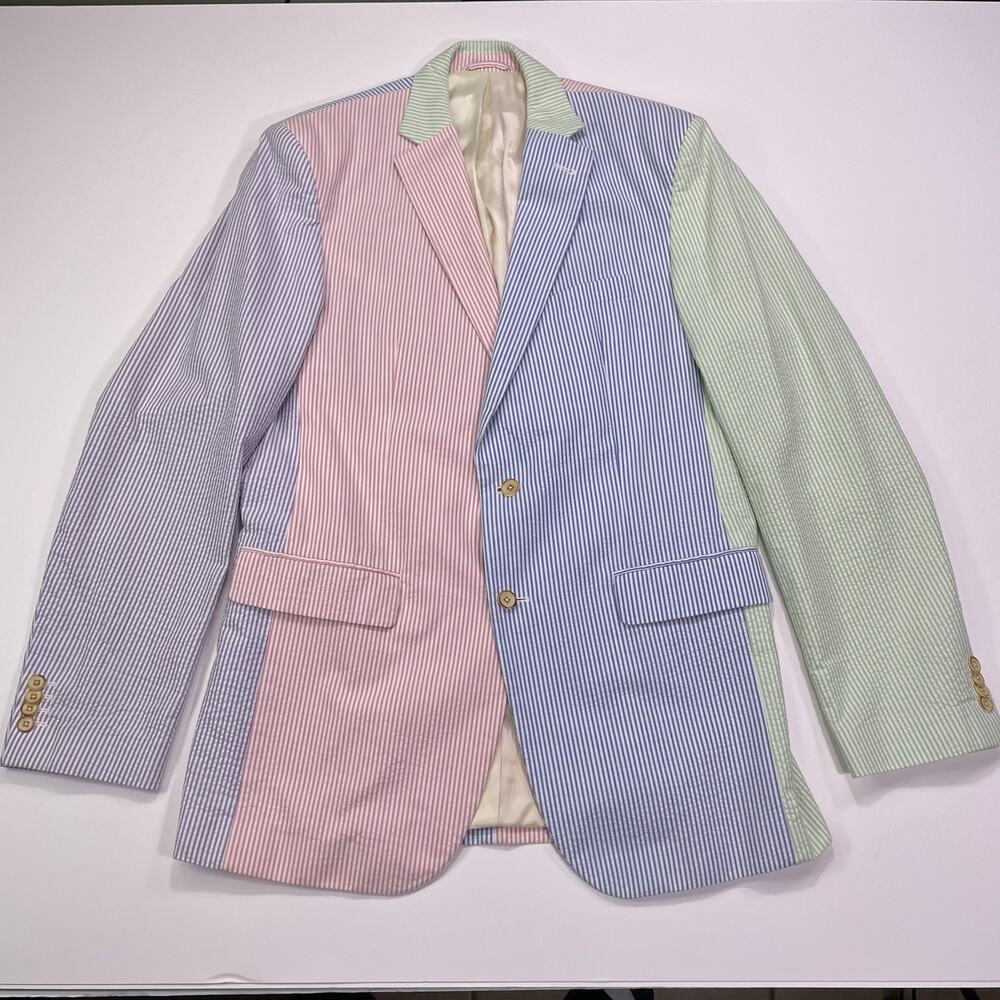 Vineyard Vines Seersucker Party Sport Coat Gingham Multi Color Blazer Mens 40L